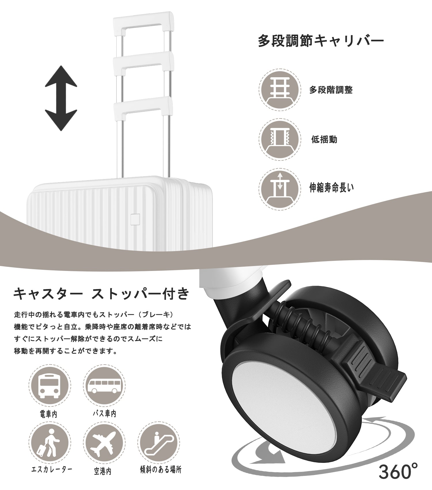 片開き 拡張スーツケース｜省スペース設計 USB・カップホルダー付き 静音キャスター TSAロック 大容量（S/M/L）
