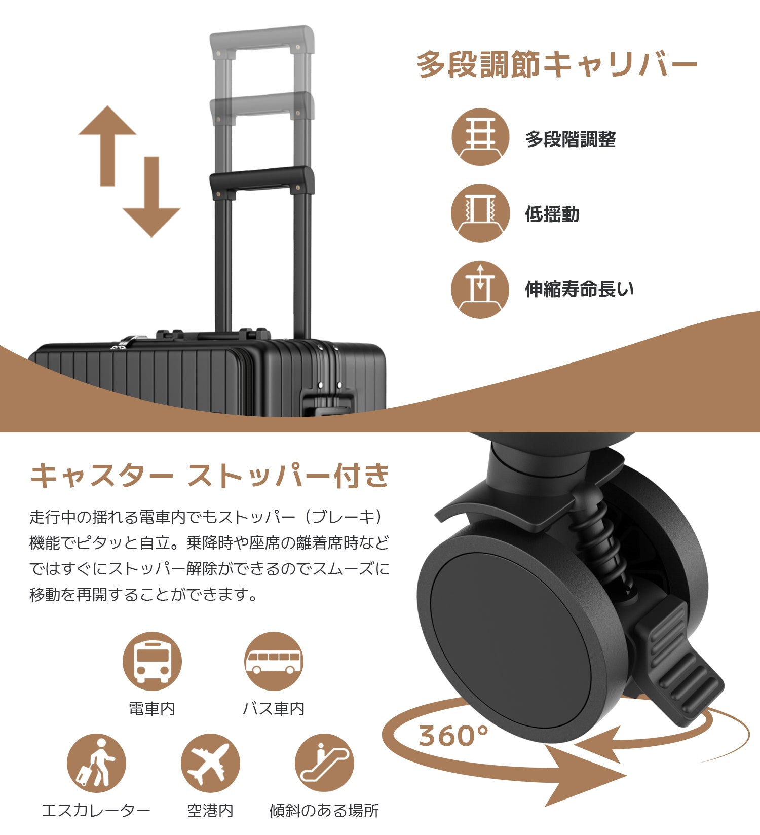 Ashard Front-Open Suitcase - Black telescopic handle and wheels