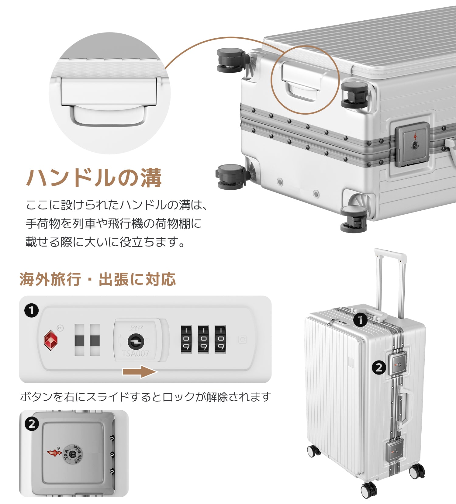 Ashard Front-Open Suitcase - White handle detail