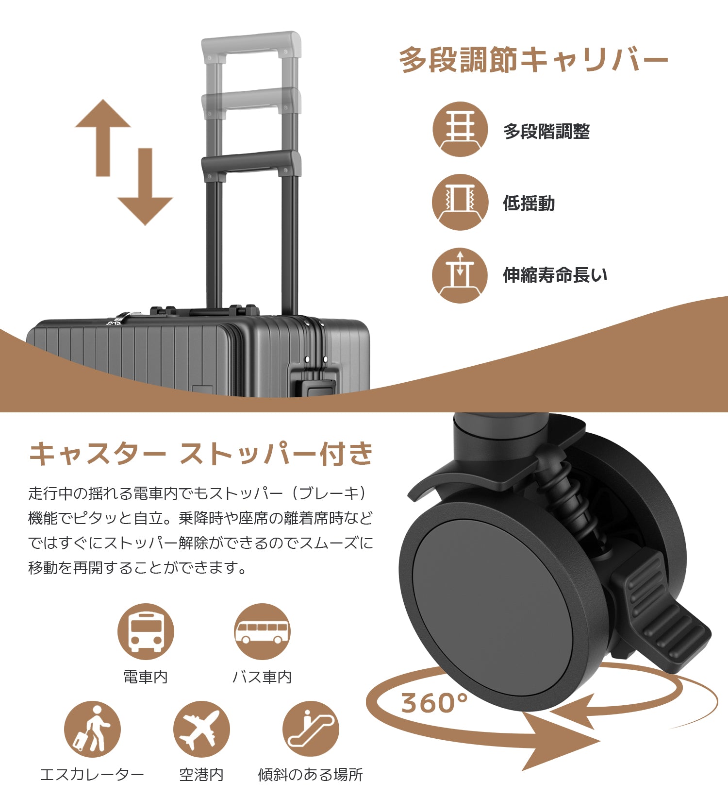 Ashard Front-Open Suitcase - Gray telescopic handle and wheels