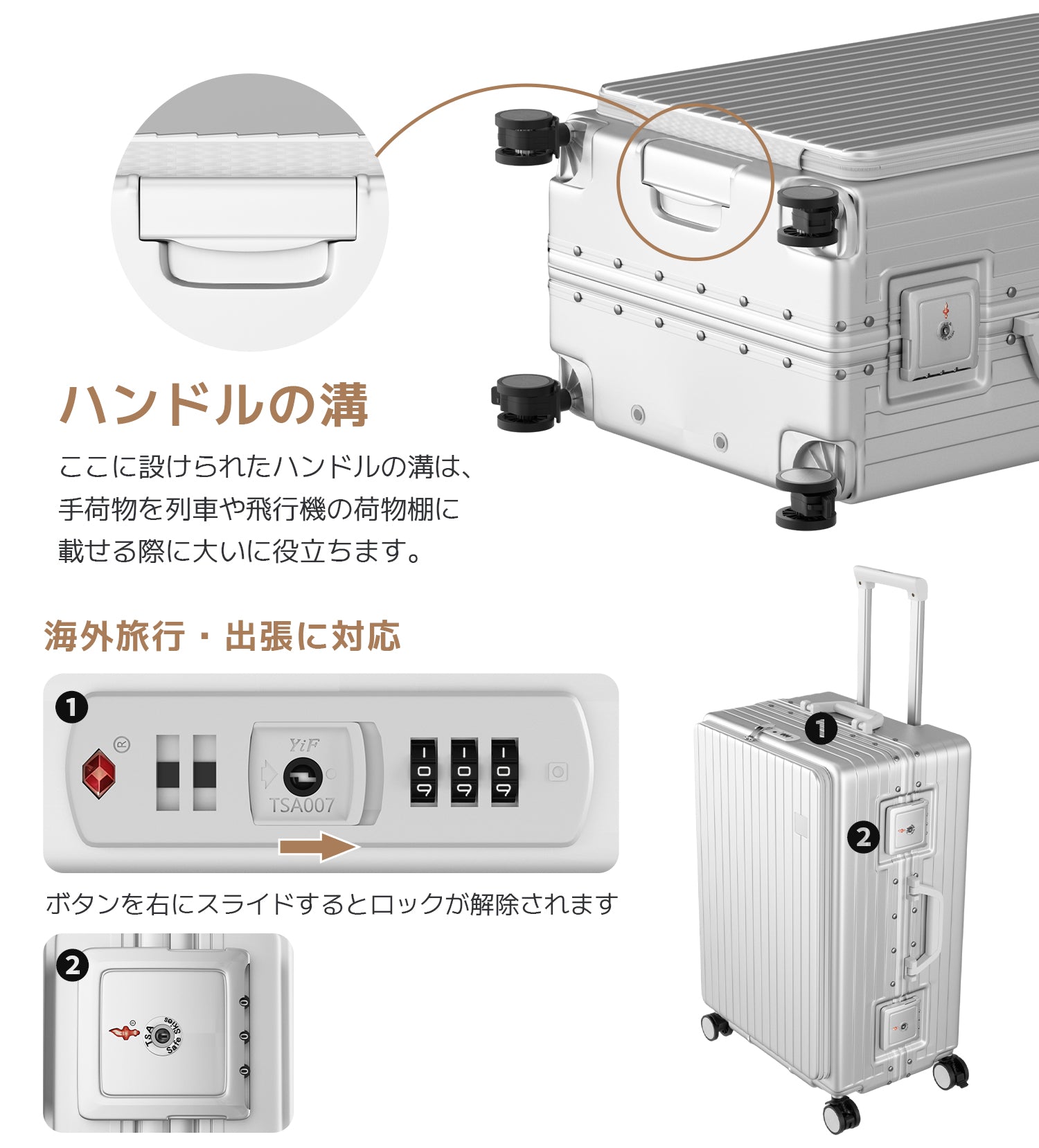 Ashard Front-Open Suitcase - Silver handle detail